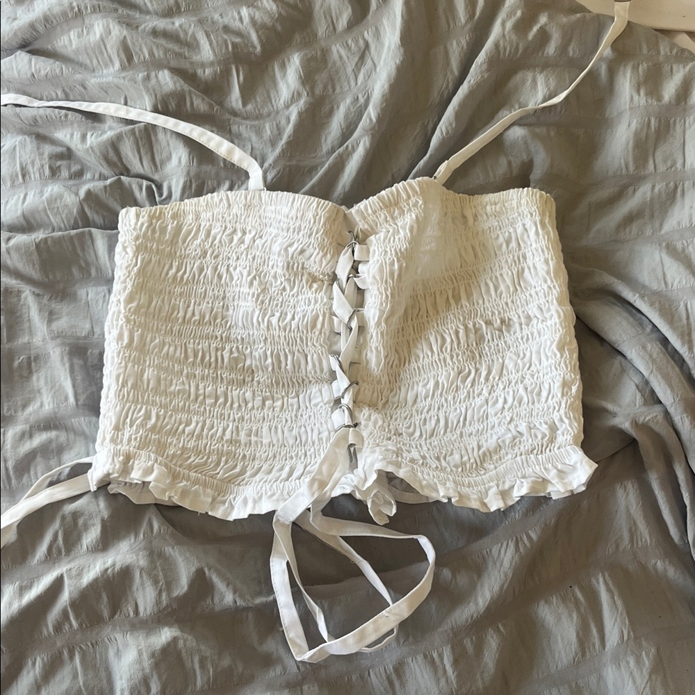 American Eagle Outfitters White Smocked Top